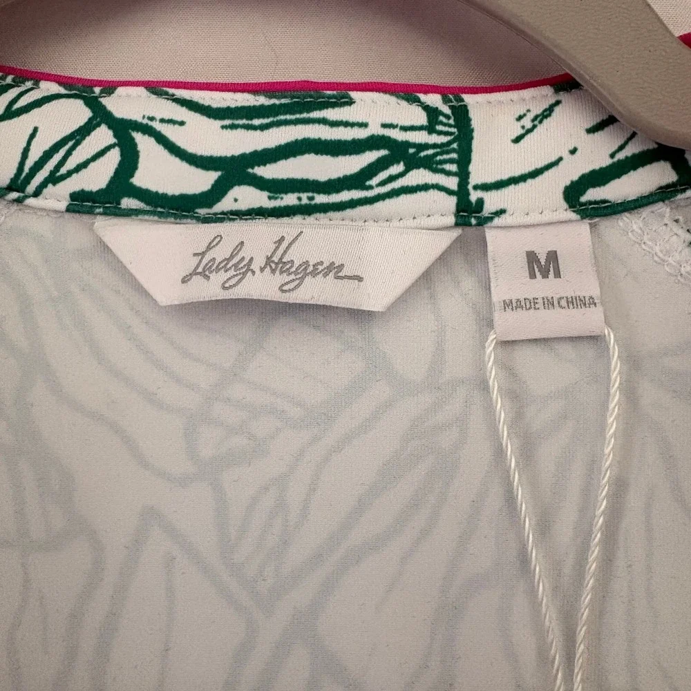 Lady Hagen Womens Green White Monstera Leaf Quarter Zip Golf Polo Shirt M - Picture 12 of 12